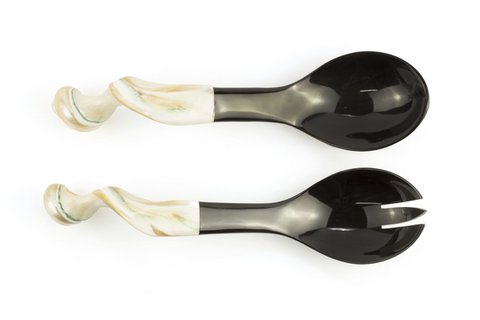 Black horn cutlery with mother of pearl handle
