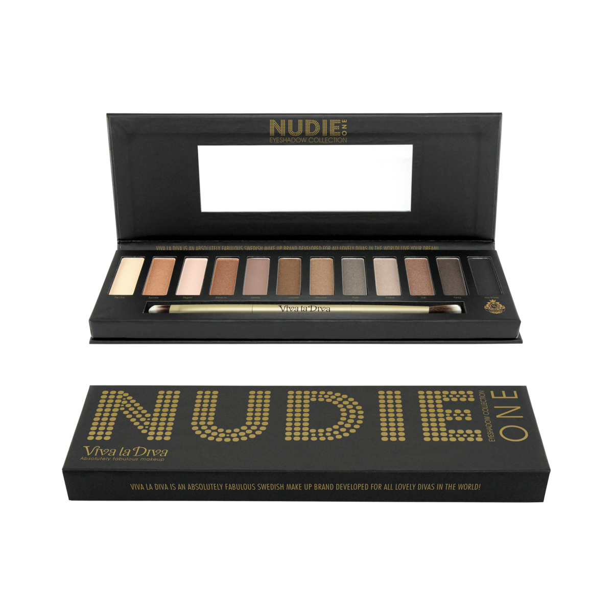 Paleta de sombras de ojos vegana Nudie one VIVA LA DIVA - 12 colores