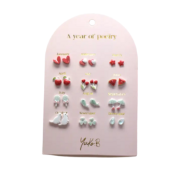 Card of 12 Earrings A Year of Poetry red English