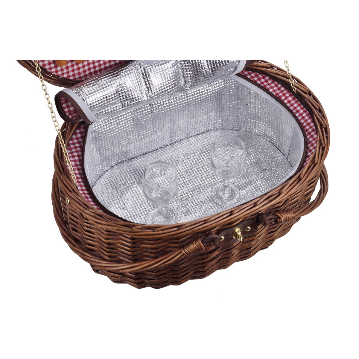 LAGUIOLE, Panier Pique-Nique Glacière pour 2 Personnes, Osier, Coton, Céramique, Métal et PVC, Repas Nomades, Plein Air, Camping, Randonnée, Marron