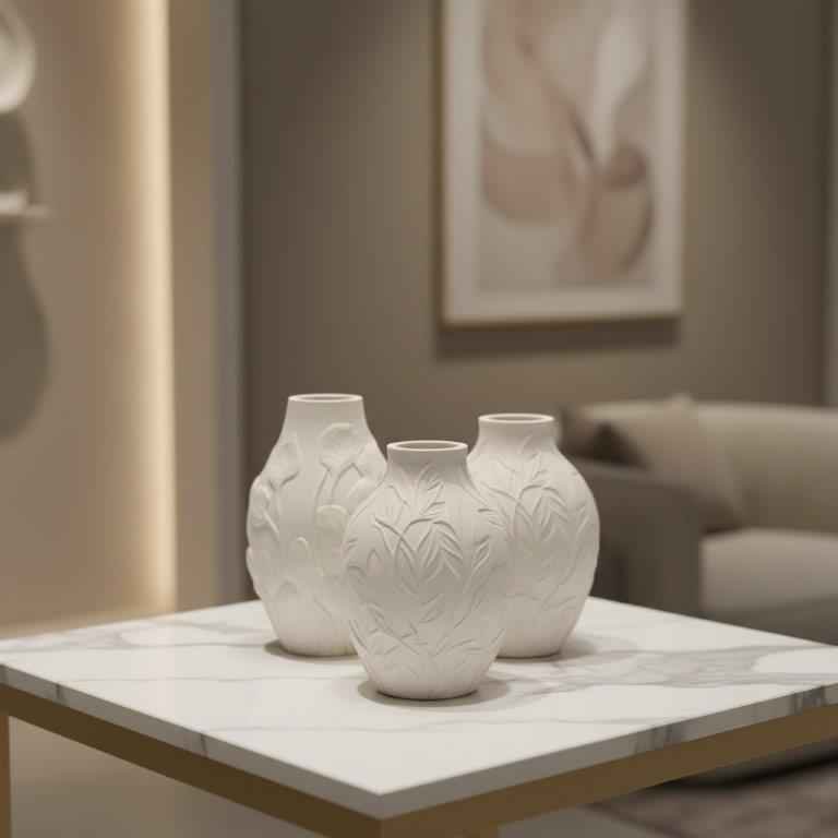 Les Fleurs "Bamboo" - Vase for Dried Flowers like Pampas Grass, 11 x 7.5 cm, Round Ceramic Vase with Petal Pattern