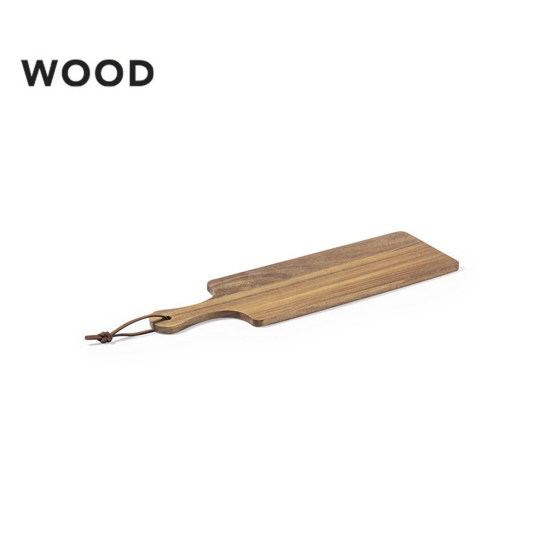 Schneid- und Präsentationsbrett aus Naturholz. Im rechteckigen Format mit passender Griff und Kabel in resistenter PU -Leder. 11,7 x 38 x 1 cm | 190 gr.