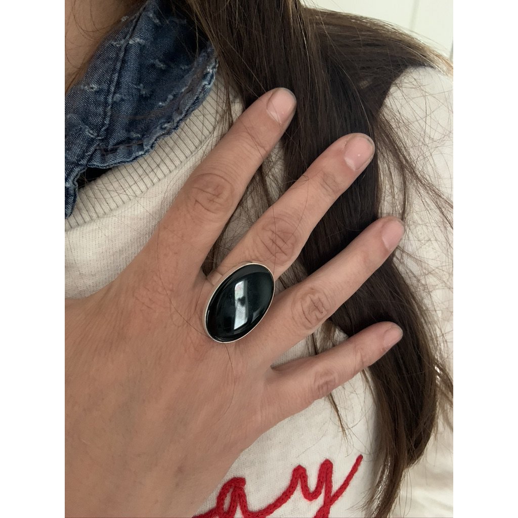 Silberring 20x30mm Onyx
