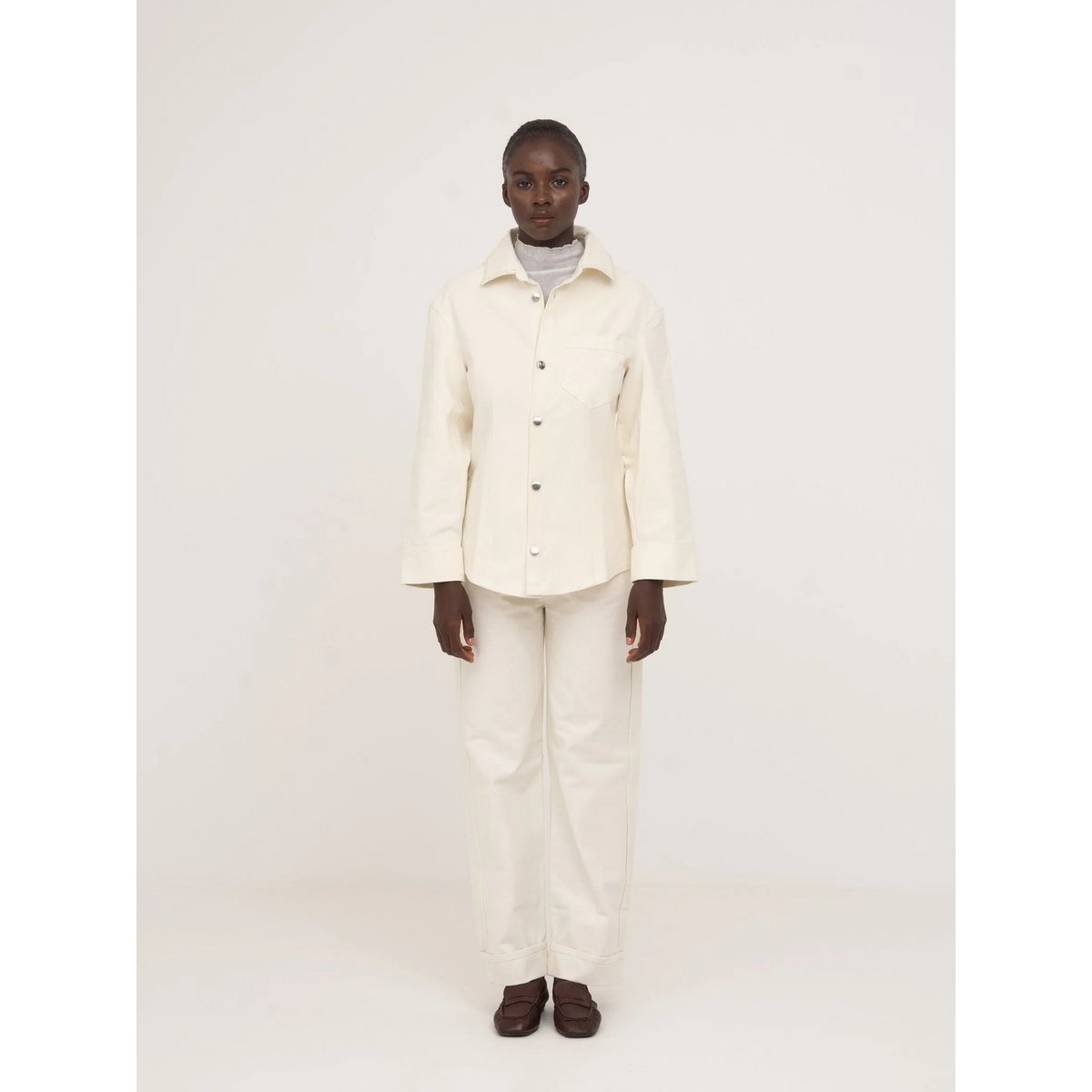 Agenda Cream Fitted Denim Over Shirt