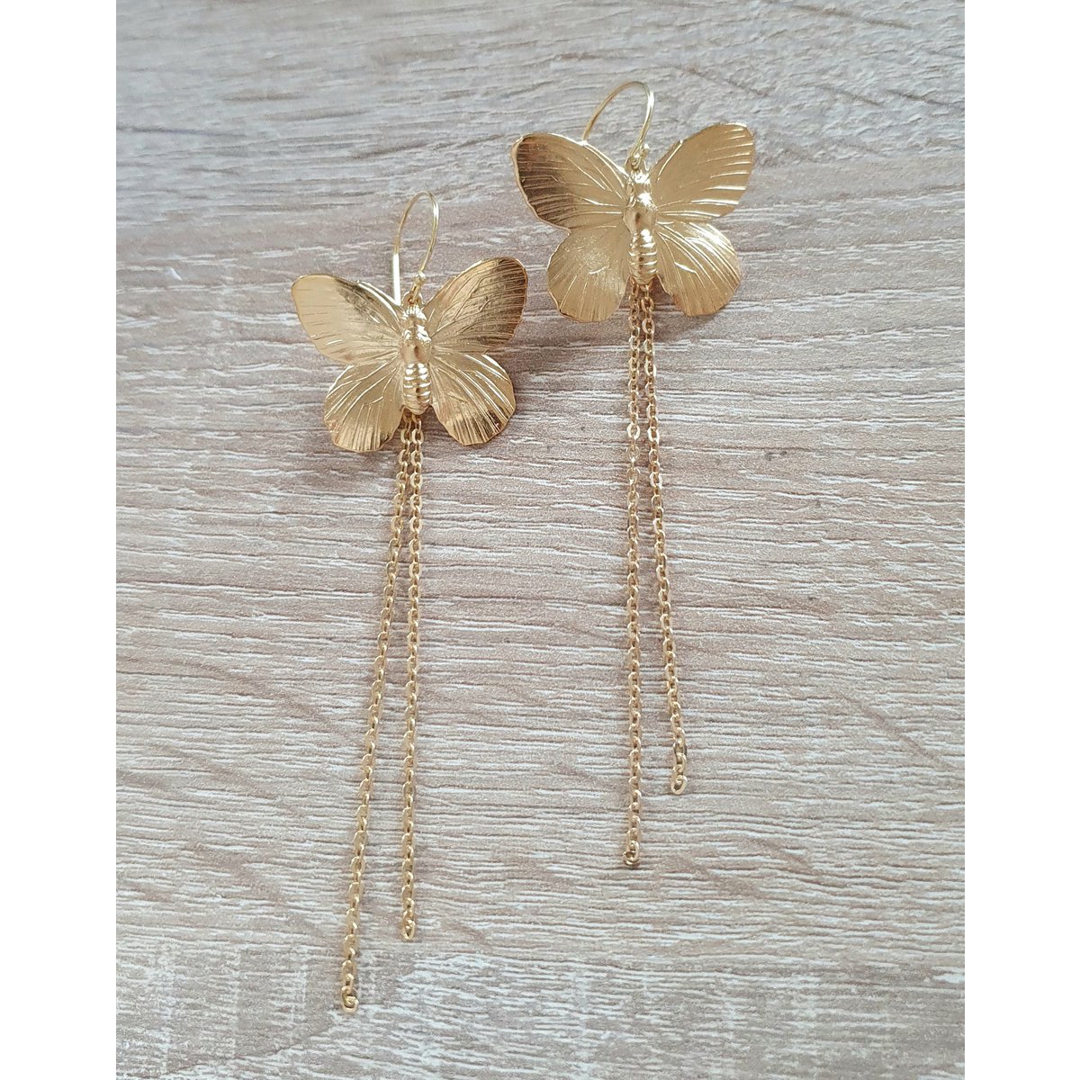 Long-length gold plated butterfly earrings