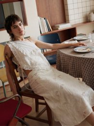 Sunlit Cream Embroidered Midi Skirt