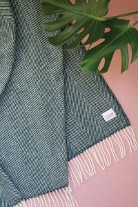 Wool blanket / cuddly blanket herringbone petrol