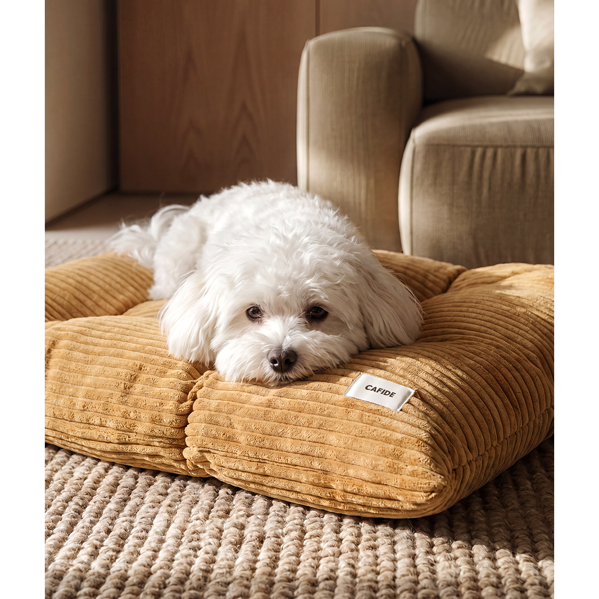 Mustard Corduroy Dog Bed Cushion, Bela