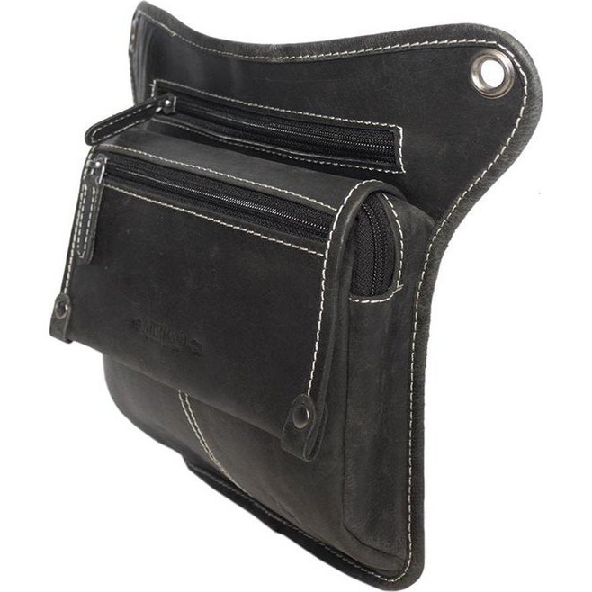 Motor Bean's bag - Black leather hip bag or leather shoulder bag