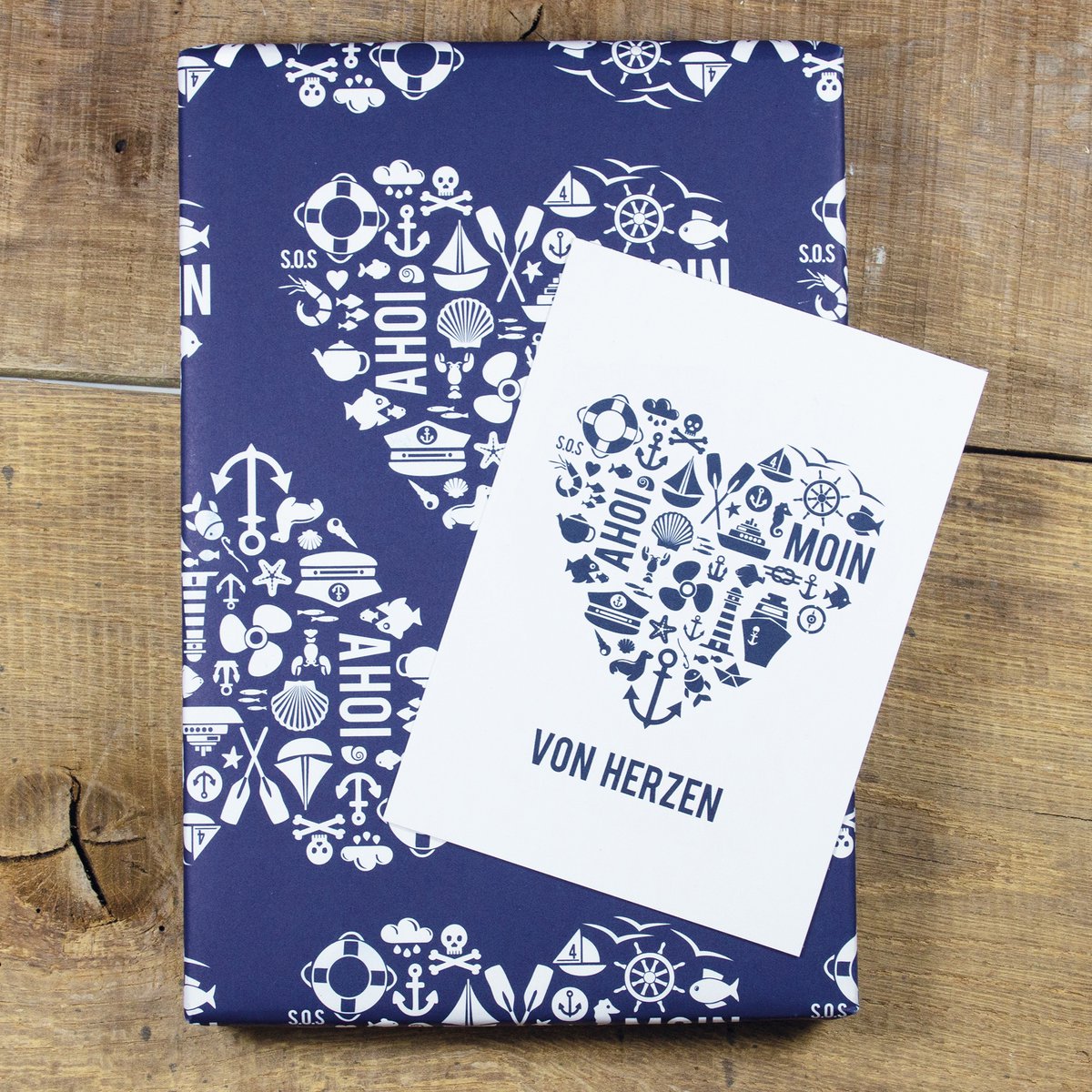 Maritime Postkarte "Von Herzen" aus Recyclingpapier