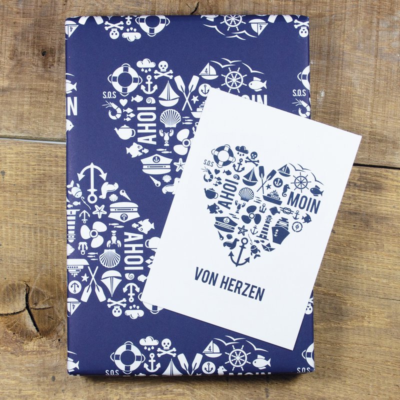 Maritime Postkarte "Von Herzen" aus Recyclingpapier