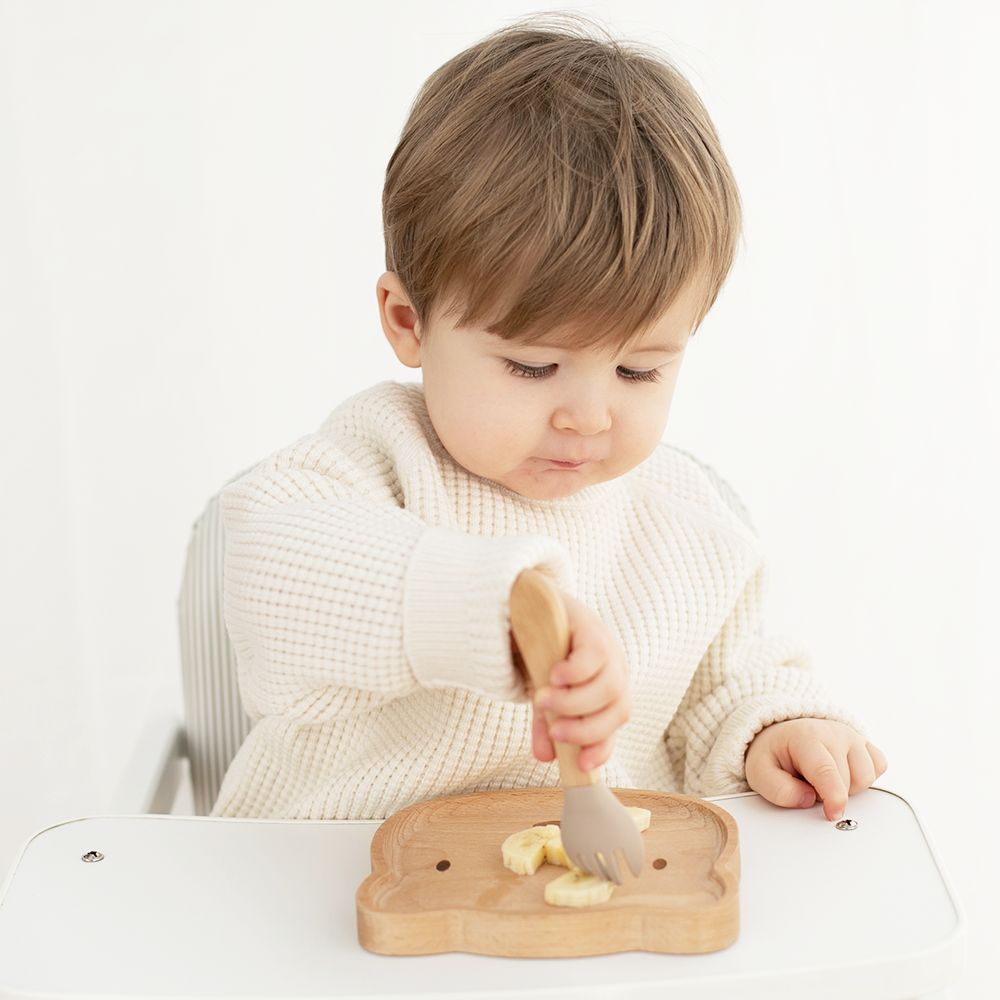 Planche enfant ours avec fourchette beige