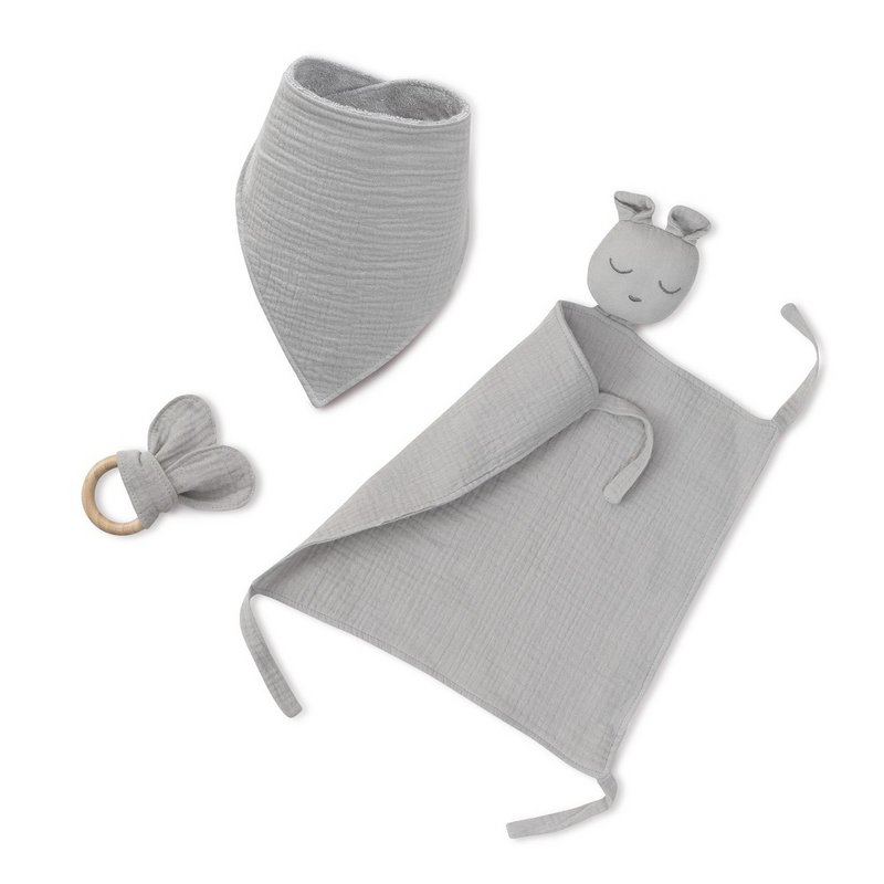 ENSEMBLE DOUDOU + BANDANA + ANNEAU DE DENTITION - MOD. OSO - GRIS ESSENCE