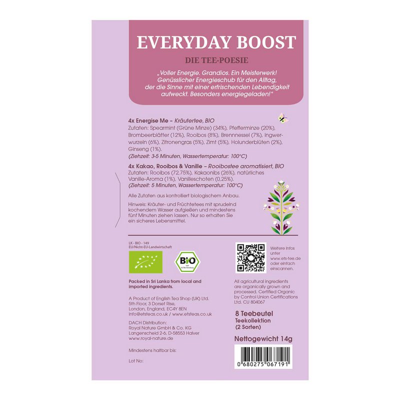 ETS - Tee Geschenk Tee-Poesie "Everyday Boost", 8 Teebeutel, BIO
