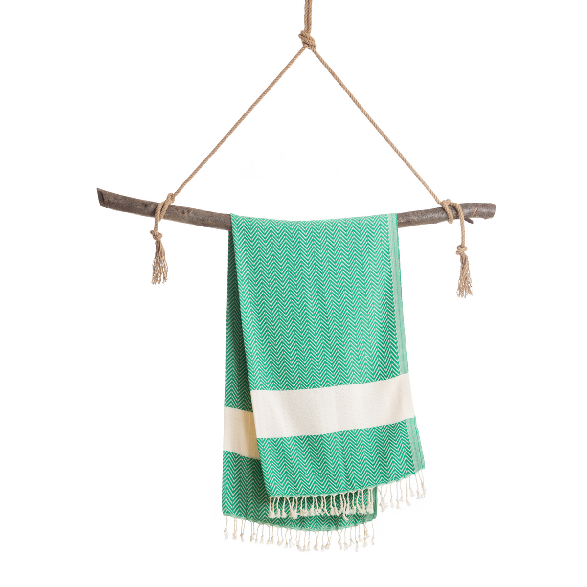Toalla de playa Hammam de algodón ZAYA – Compacta – Verde / Blanco - 180x100 cm