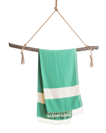 ZAYA Cotton Hammam Beach Towel – Compact – Green / White - 180x100 cm