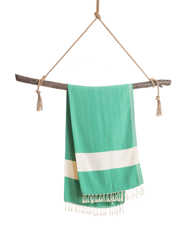ZAYA Cotton Hammam Beach Towel – Compact – Green / White - 180x100 cm