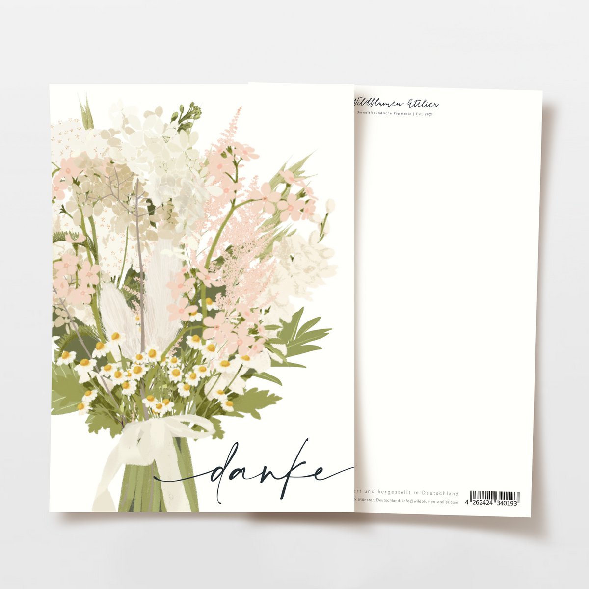 Thank you card 'thank you' with a pink wildflower bouquet