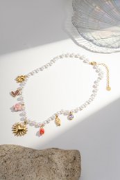 Stainless steel pearls & charms necklace