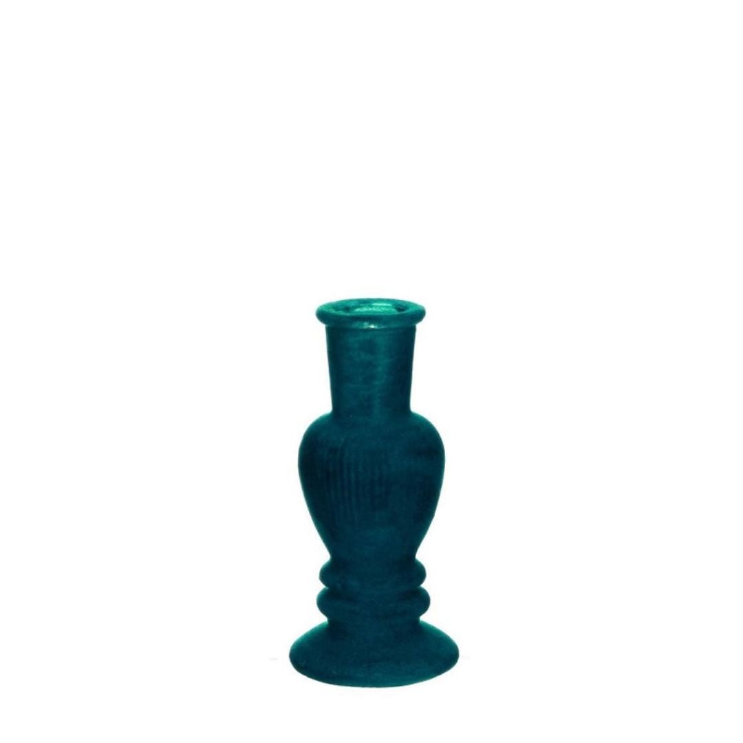 Venedig Kerzenvase Samtflocken H.16 Ø6 cm dunkelgrün