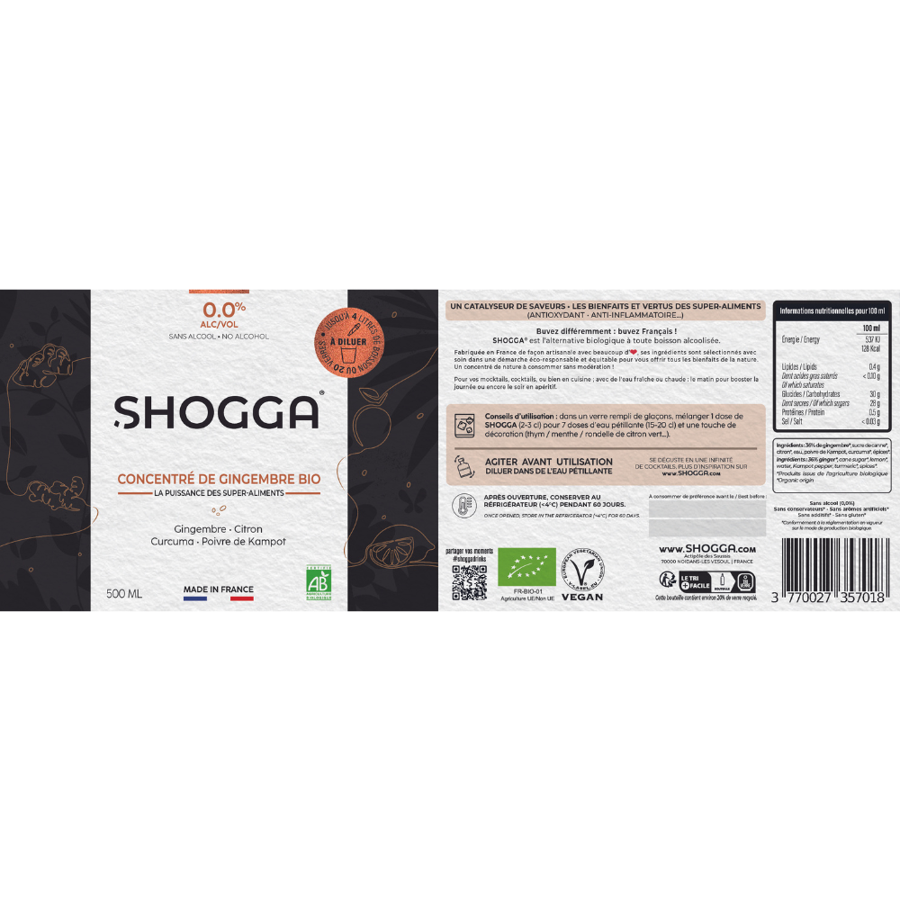 Bevanda allo zenzero premium biologica e francese (X24 bottiglie) - KIT DI IMPLEMENTAZIONE SHOGGA