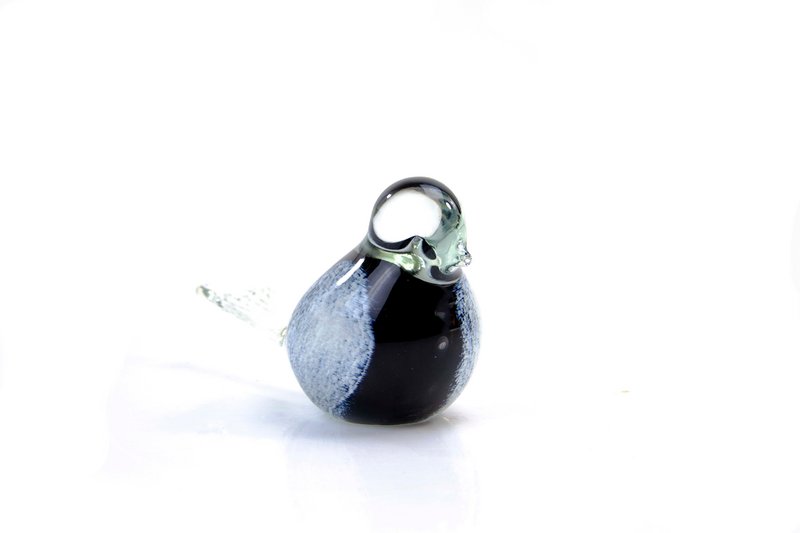 Hvid Sort Glasfugl - ø 14 cm - Håndlavet