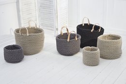Strikkekurv med læderhåndtag - 40cm x 40cm x 40cm - rund