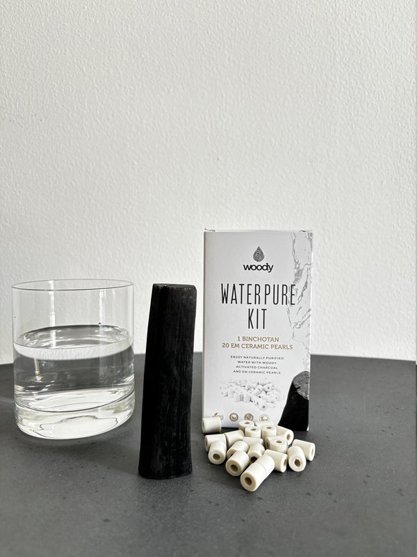Kit di purificazione dell'acqua - 1 carbone attivo binchotan e 20 perle in ceramica em