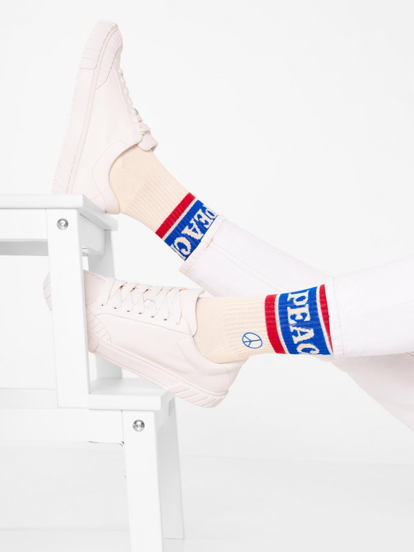 Organic socks Peace & Love - tennis socks with lettering and peace symbol