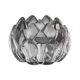 Gray glass tea light holder, round lotus flower petal shape, decorative candle holder
