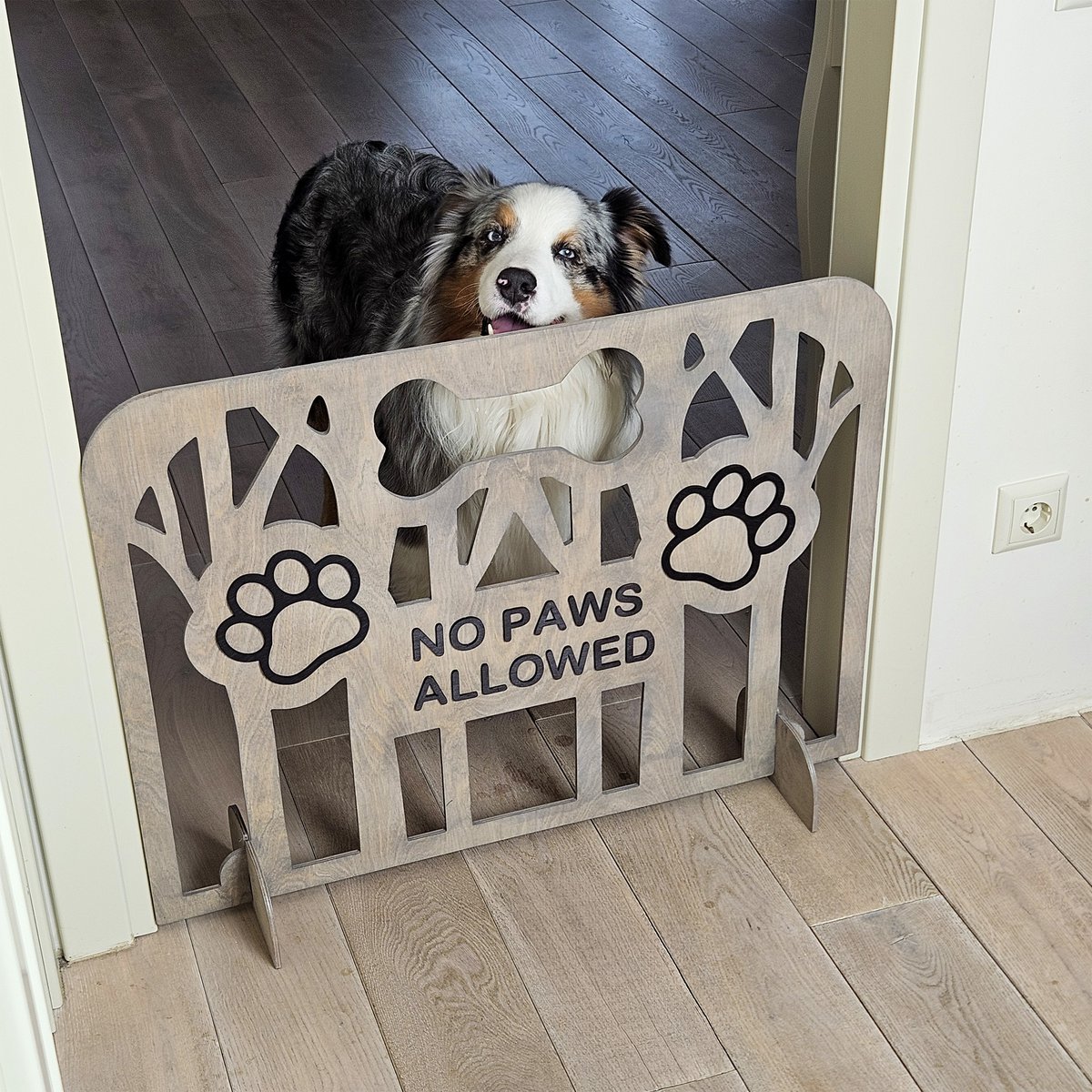 Puerta portátil de tapón para perros de madera para uso en interiores, barrera de mascotas independiente para espacios para el hogar