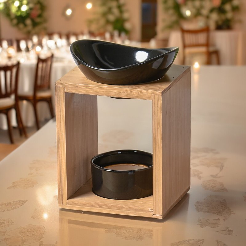 Quemador de perfume serie Naturea - Kalos - Portavelas de cera perfumada - Objeto decorativo de aromaterapia - Bambú y cerámica - Idea de regalo