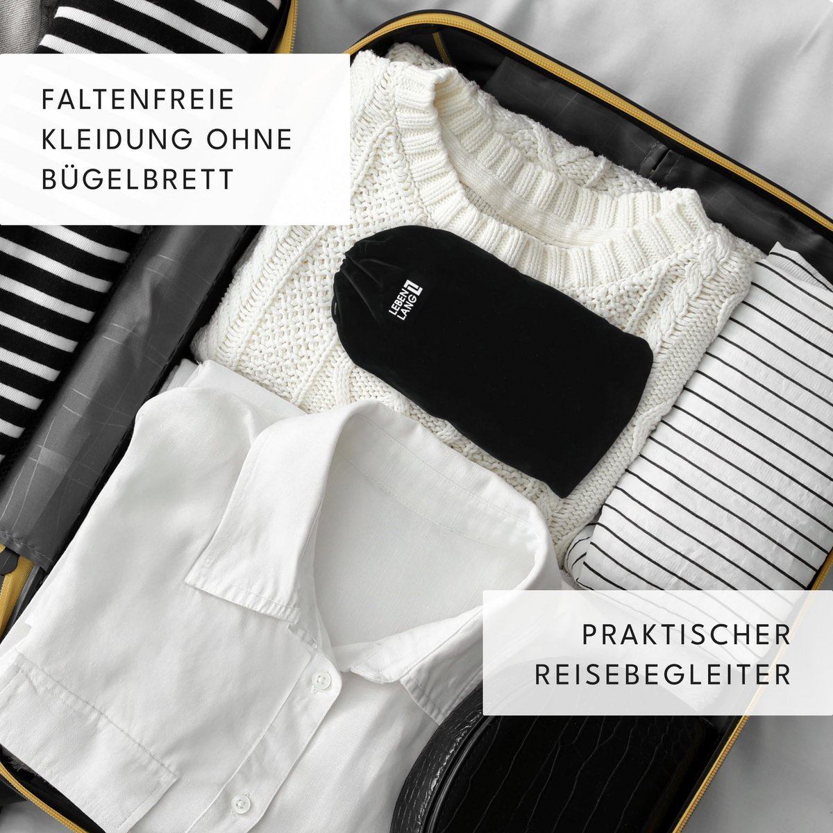 LEBENLANG Steamer Dampfglätter Reise - Kompakt Faltbar & Inkl. Reise Set I Steam Iron Dampfbürste Dampfbügeleisen für Dampfglätten Bügeln im Urlaub I Hand Reisesteamer mini handheld Travel Steamers