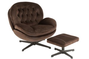 J-Line zetel Relax -+ voetbank - metaal/textiel - donkerbruin