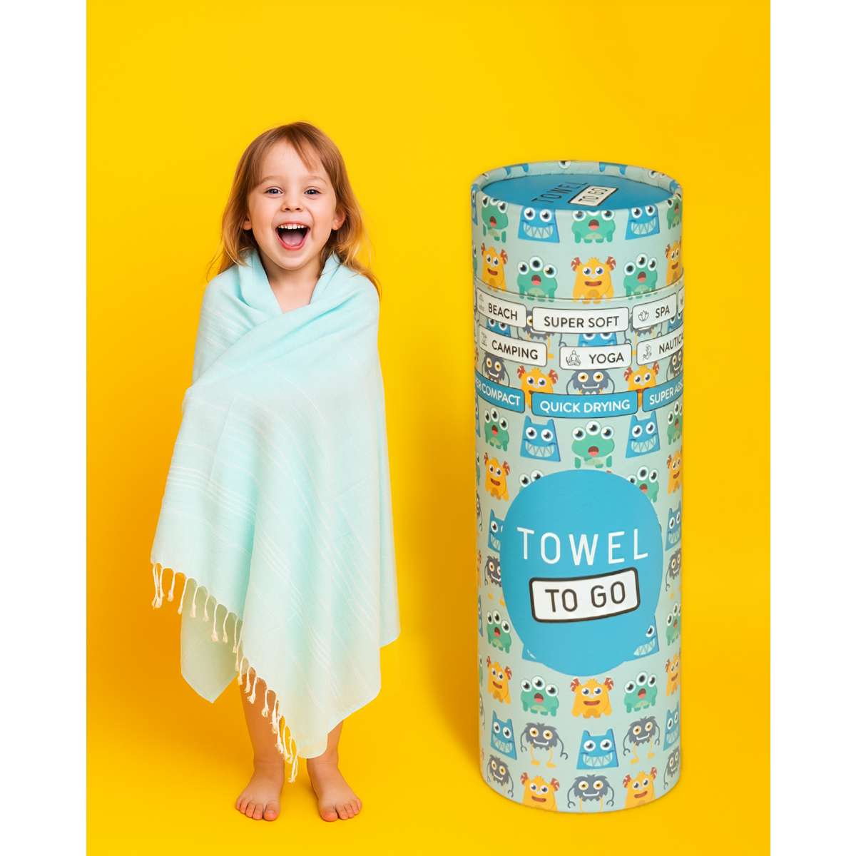 TOWEL TO GO IPANEMA KIDS Cotton Beach Towel 180x100 cm | Lightweight Quick Dry | Mint | with Gift Box