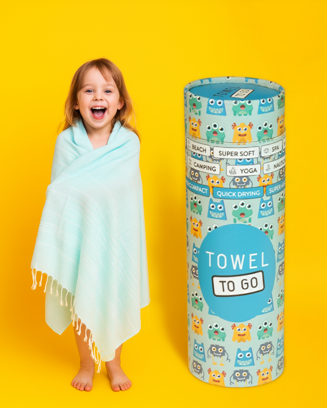 TOWEL TO GO IPANEMA KIDS Cotton Beach Towel 180x100 cm | Lightweight Quick Dry | Mint | with Gift Box