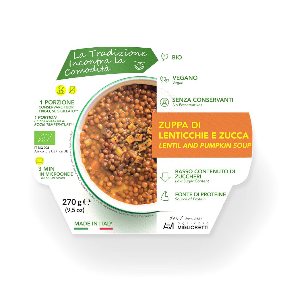 ORGANIC VEGAN LENTIL AND PUMPKIN SOUP WITHOUT COLORINGS AND PRESERVATIVES