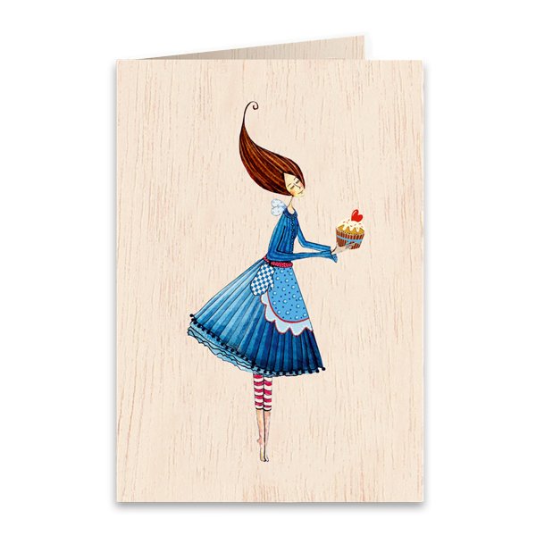 Cupcake Wooden folded greeting card
