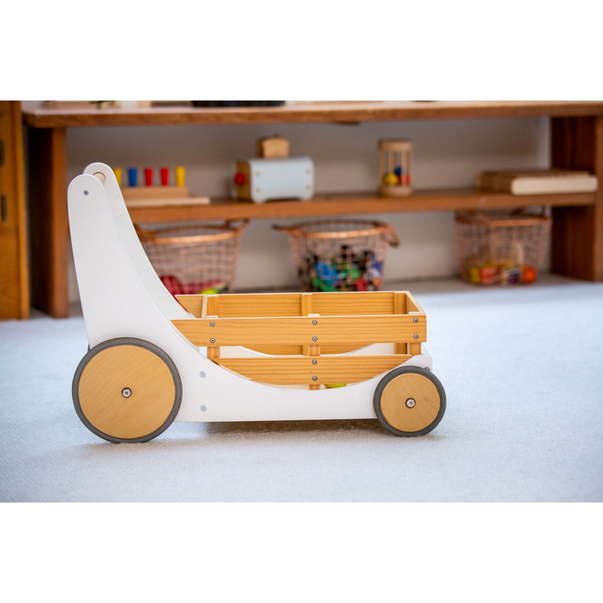 Kinderfeets 2-in-1 wooden storage cart & walker - White