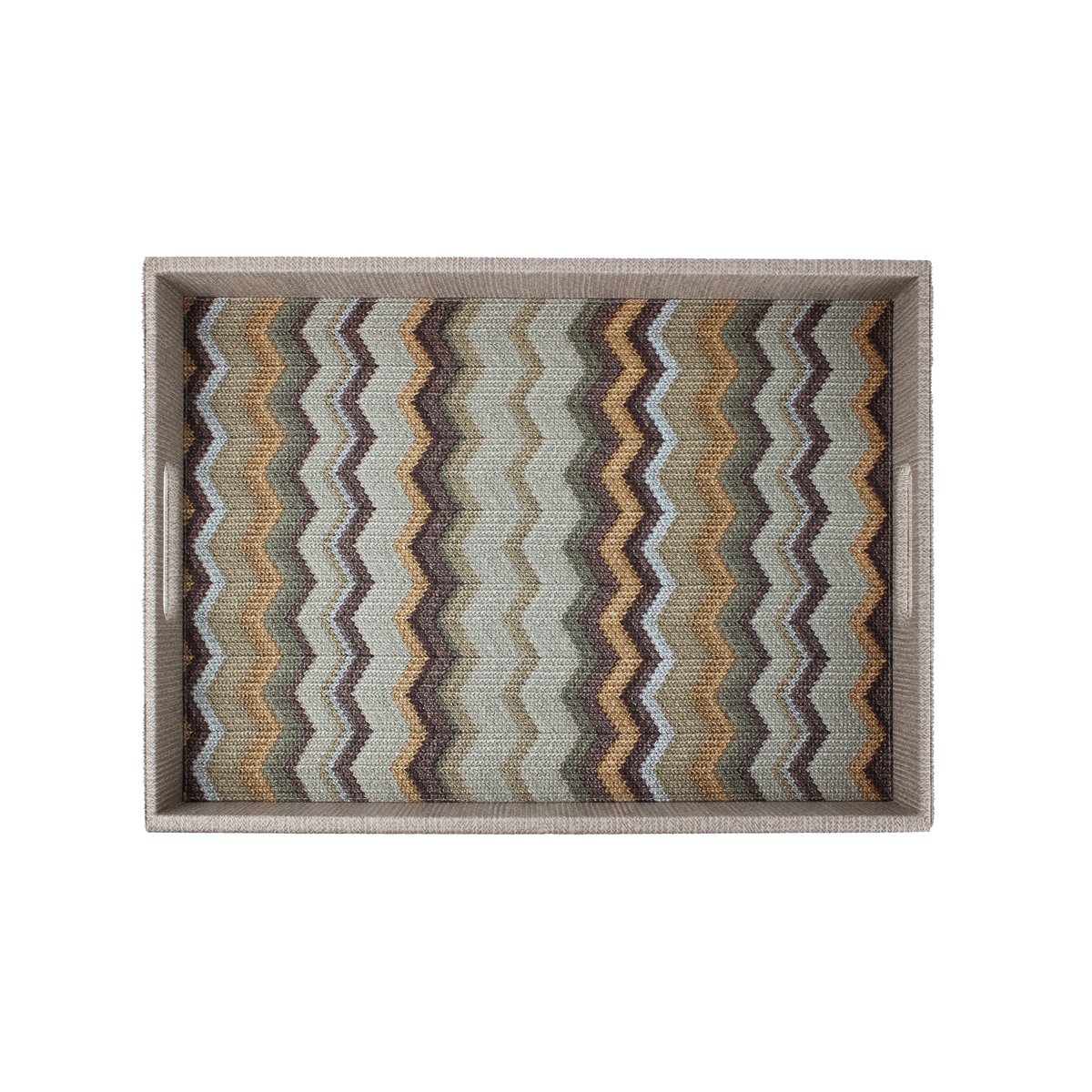 Plateau rectangulaire avec motif zigzag marron et poignées