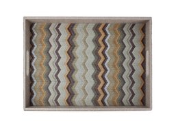Plateau rectangulaire avec motif zigzag marron et poignées