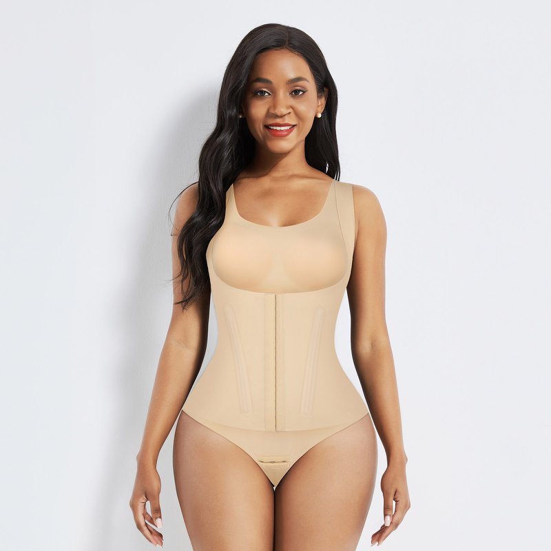 Shapewear 4-in-1 Waist Trainer Corset Bodysuit- Buttoned Tummy Control High Waist with Padded Bra