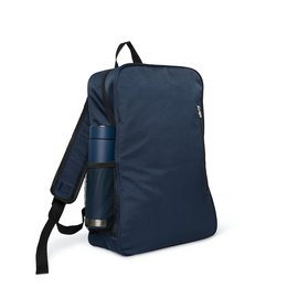 Navy blue backpack cooler bag with insulated compartment for storing food and drinks.