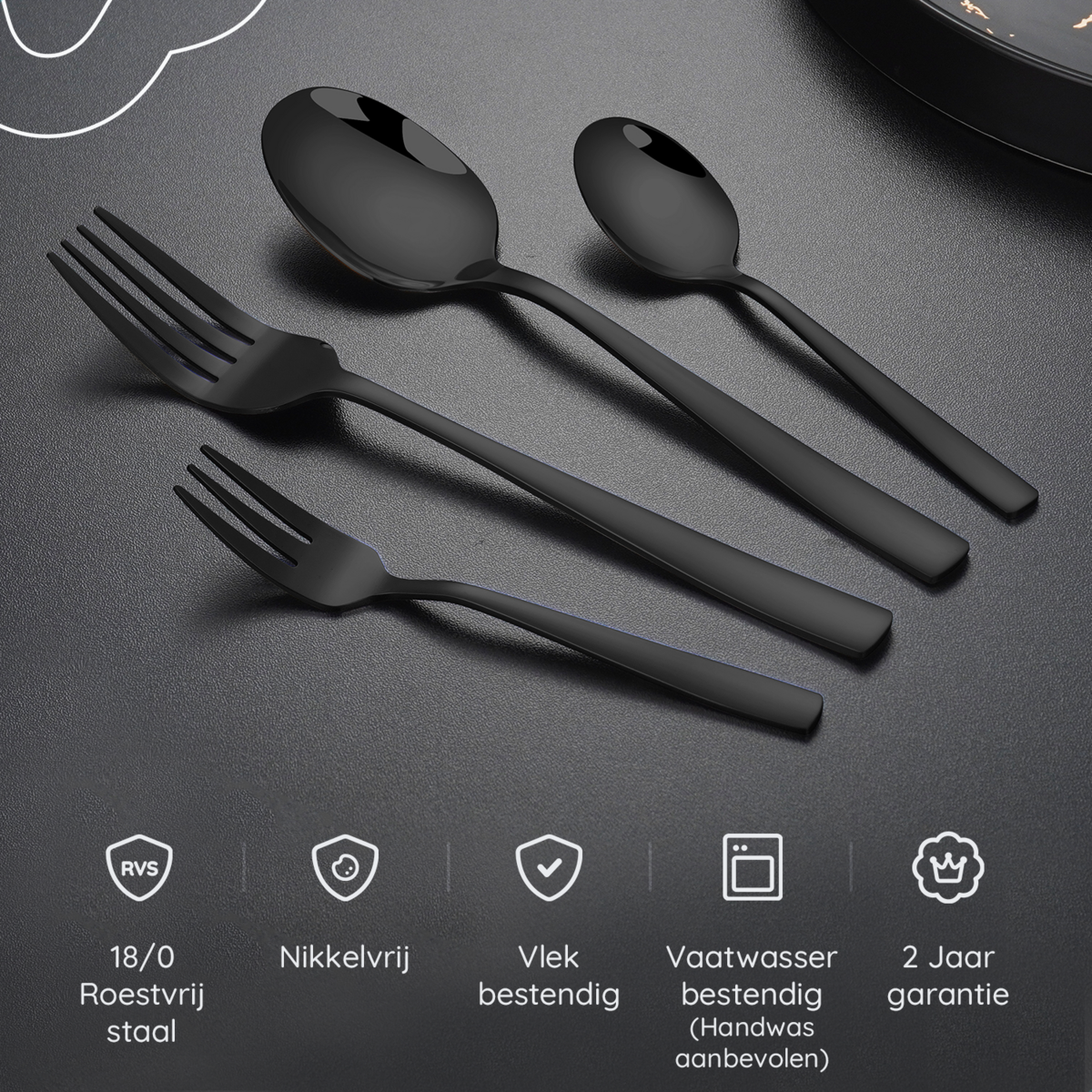 Besteckset Essential - 8 Personen / Schwarzer 18.0 Edelstahl