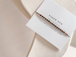  Tiger eye beaded bracelet with silver-tone accents