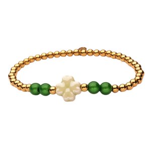 LizzyMae armband stainless steel - goud + klaver groen
