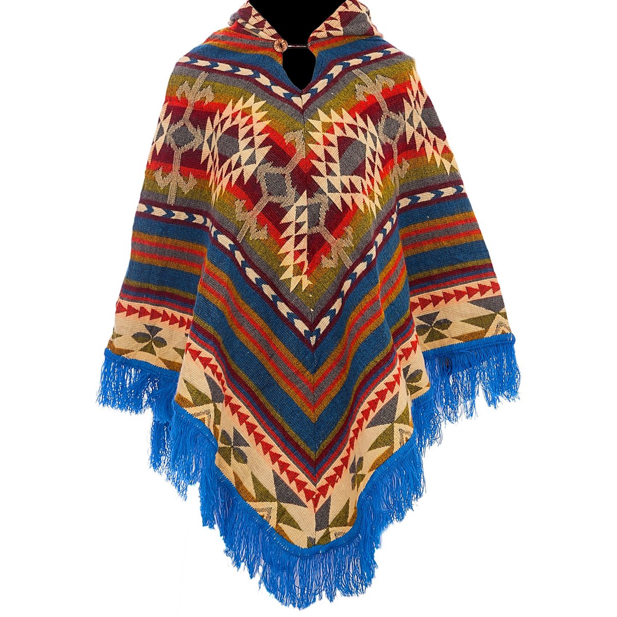 Mujer Poncho Nativo | Triángulo Diseño Azul