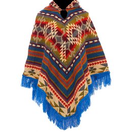 Women Poncho Native | Triangle Design Blue