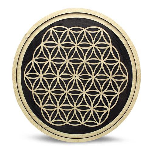 Houten Crystal Grid Dienblad Flower of Life Reverse 30 cm Set van 2
