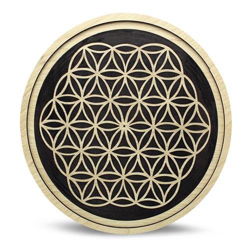 Houten Crystal Grid Dienblad Flower of Life Reverse 30 cm Set van 2